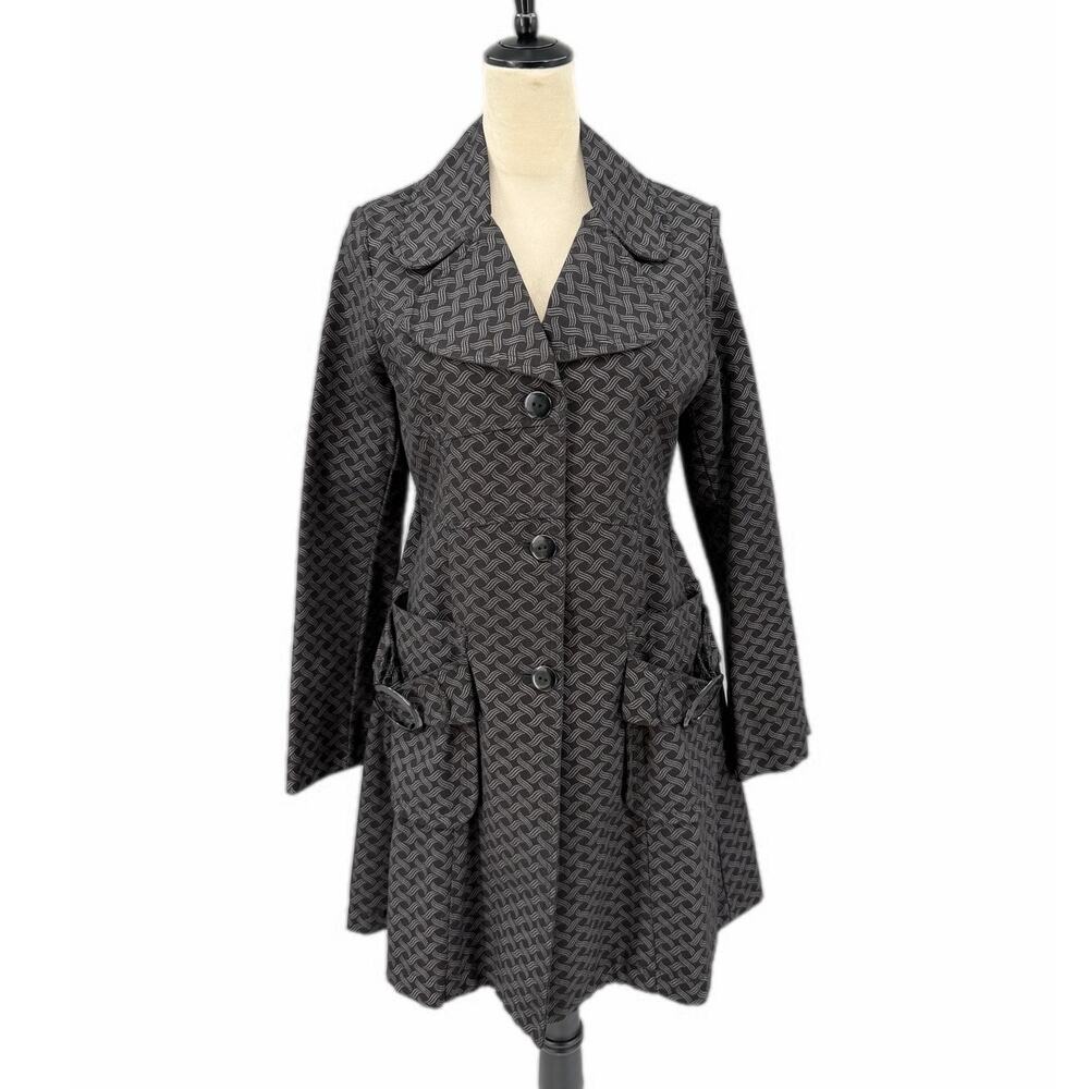 Custo Barcelona Geometric 100% Cotton Gray & Black Woven Trench Coat Jacket